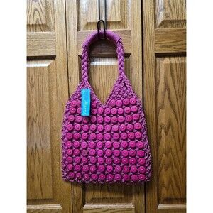 Vintage Y2K Blue Miami Pink Buttons Purse Handbag Crochet Macrame NWT